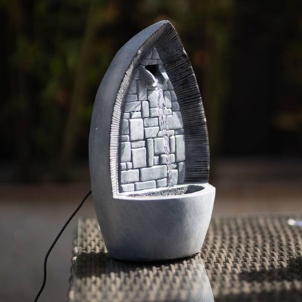 Gothic Arch Cascading Tabletop Water Feature With LED Lights
